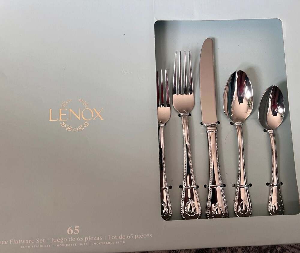 Lenox French Perle 65 Piece Flatware Set, 18/10 Stainless Steel, Service For 12